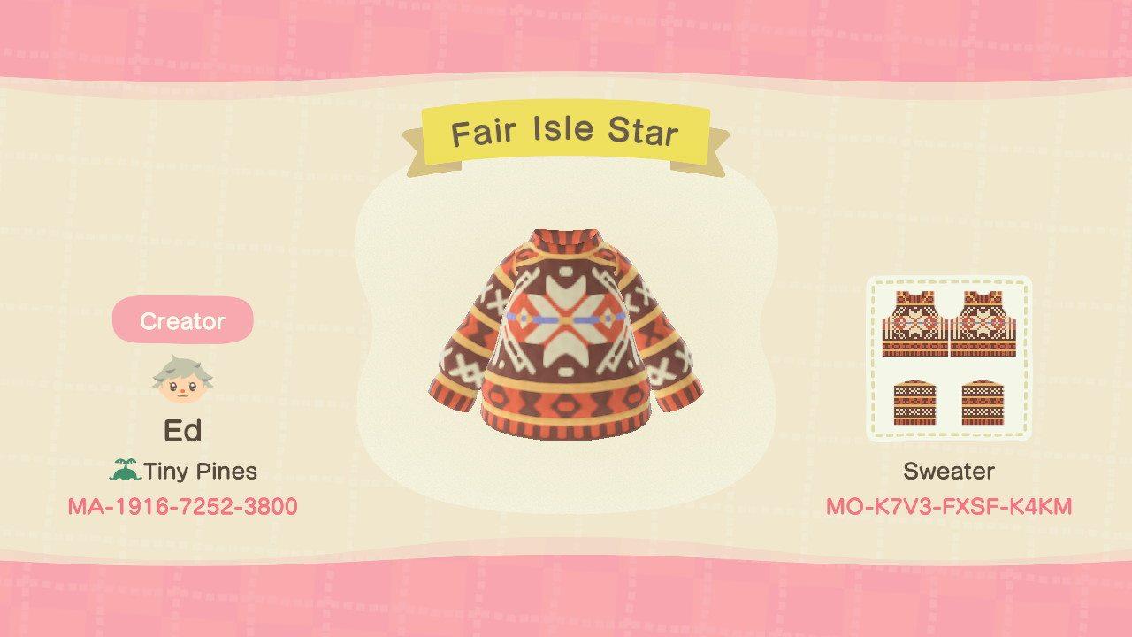 Animal Crossing Design Code: MO-K7V3-FXSF-K4KM Fair Isle Star