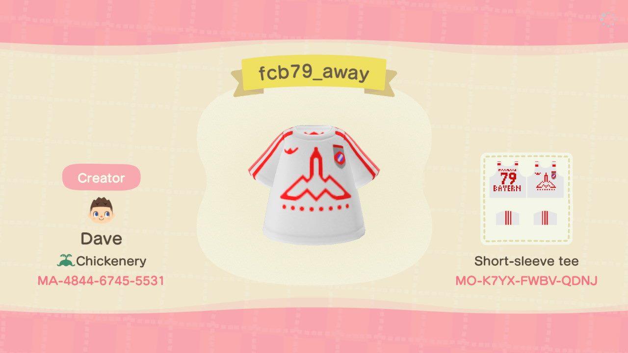 Animal Crossing Design Code: MO-K7YX-FWBV-QDNJ FC Bayern 79/80 Away