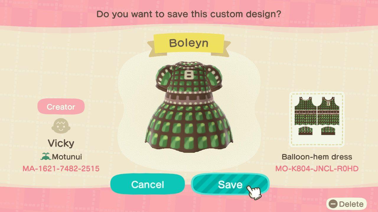 Animal Crossing Design Code: MO-K804-JNCL-R0HD Anne Boleyn- Six