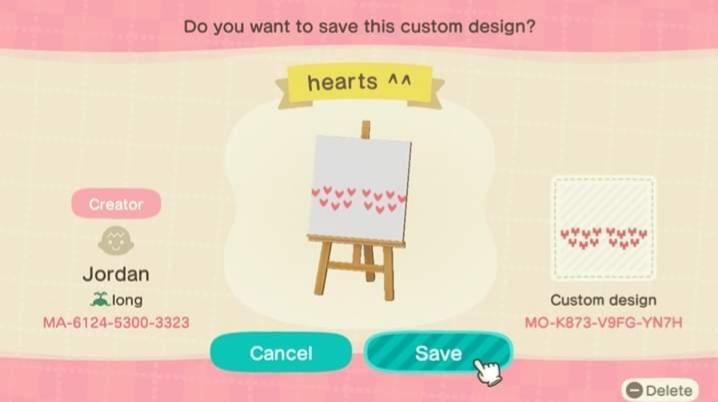 Animal Crossing Design Code: MO-K873-V9FG-YN7H hearts ^^