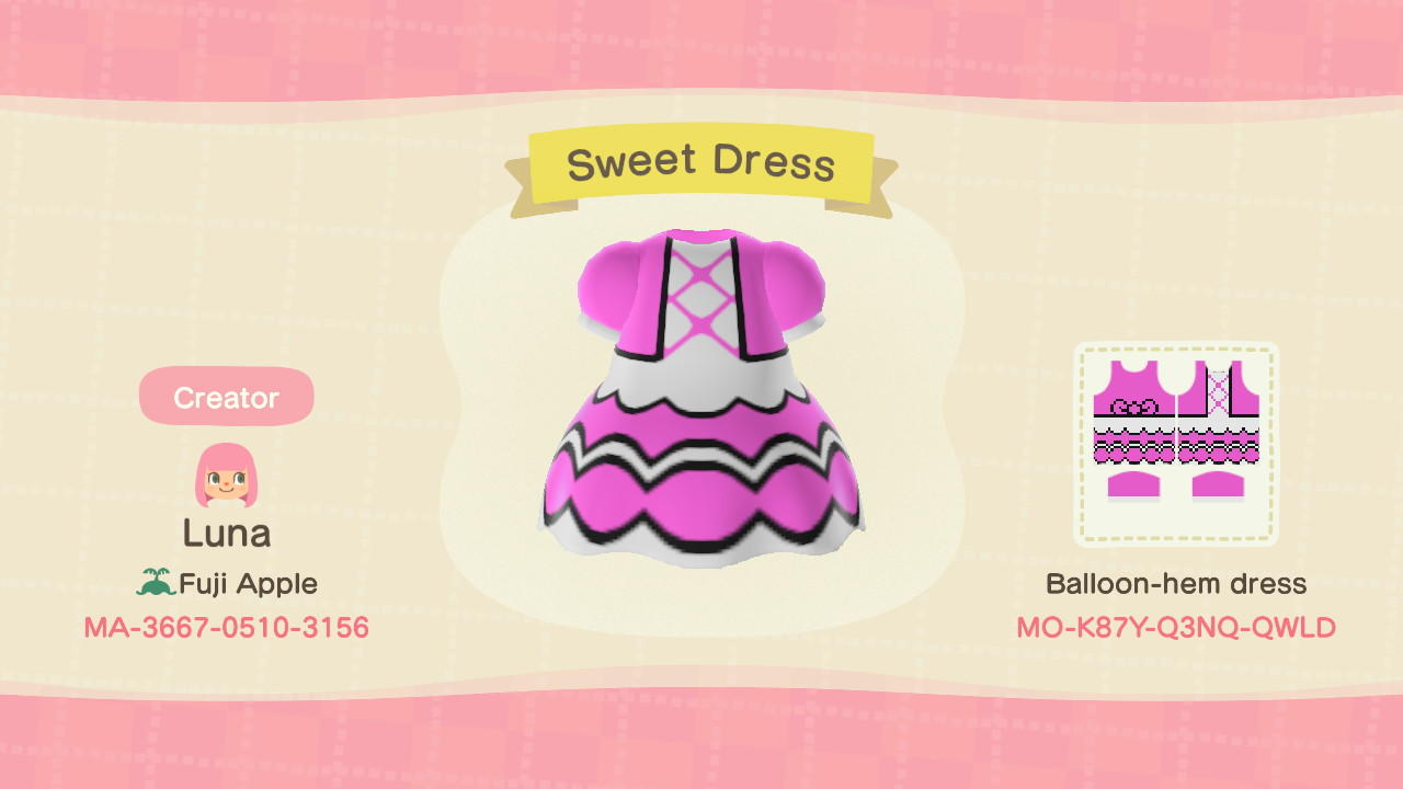 Animal Crossing Design Code: MO-K87Y-Q3NQ-QWLD Sweet Dress
