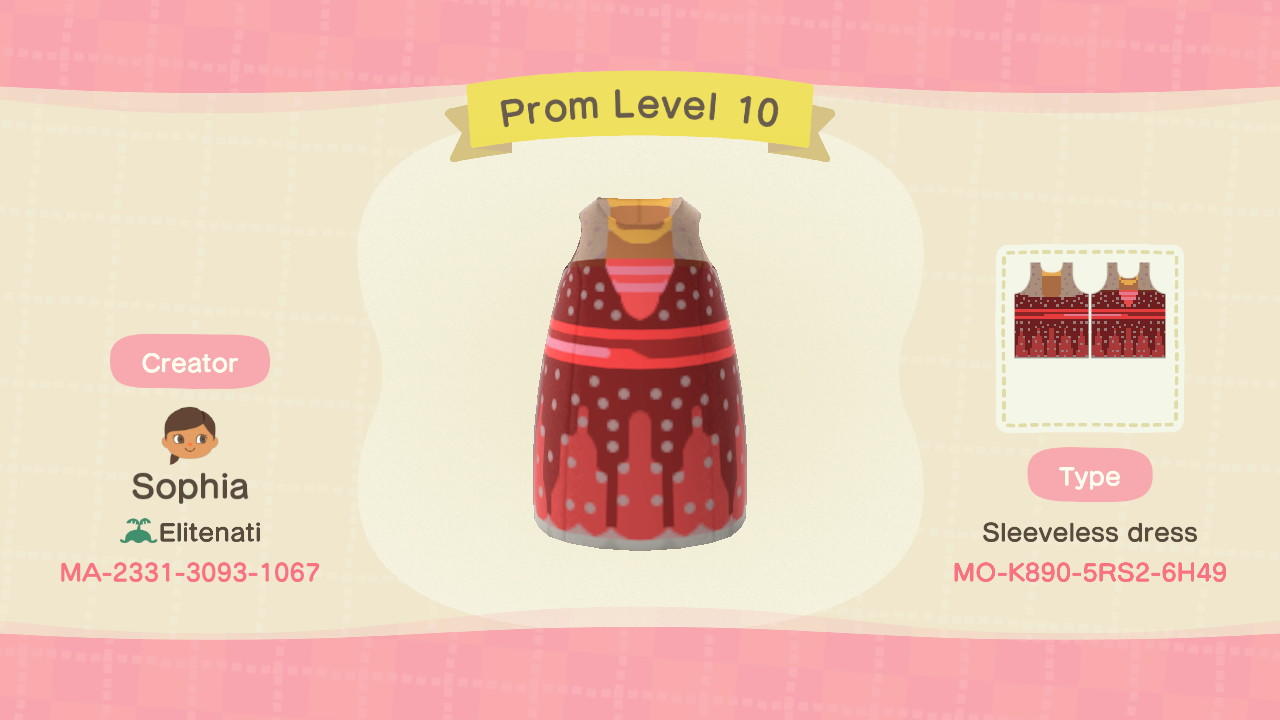 Animal Crossing Design Code: MO-K890-5RS2-6H49 Prom Level 10