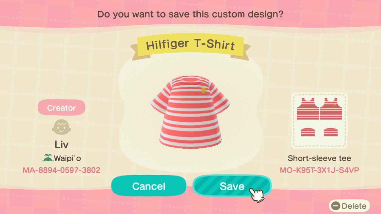 Animal Crossing Design Code: MO-K95T-3X1J-S4VP Hilfiger T-shirt