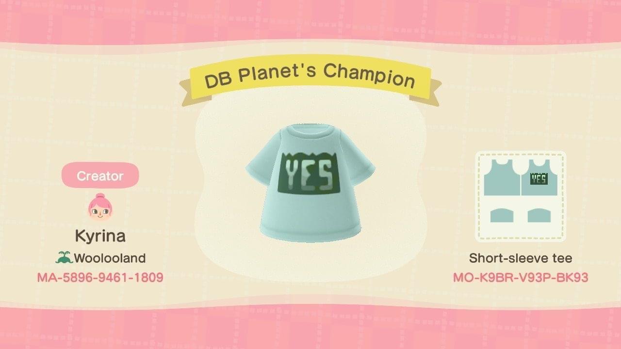 Animal Crossing Design Code: MO-K9BR-V93P-BK93 DB Planets Champion