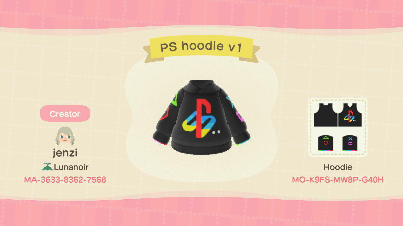 Animal Crossing Design Code: MO-K9FS-MW8P-G40H PS hoodie V1