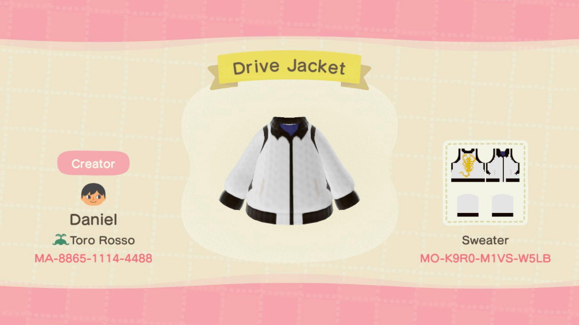 Animal Crossing Design Code: MO-K9R0-M1VS-W5LB Drive Jacket