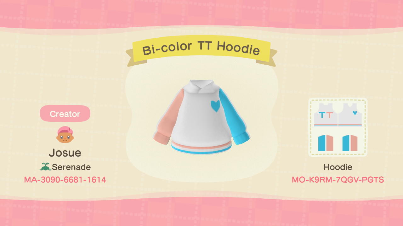 Animal Crossing Design Code: MO-K9RM-7QGV-PGTS Bi-color TT Hoodie