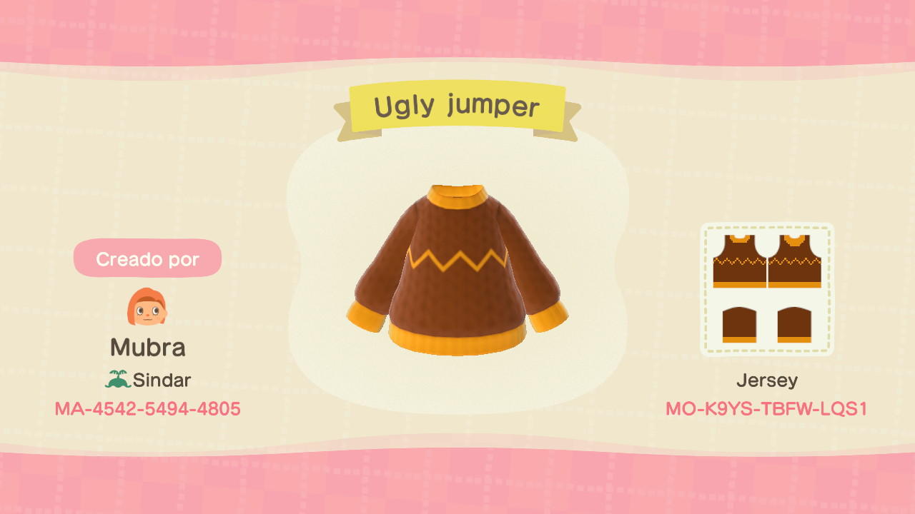 Animal Crossing Design Code: MO-K9YS-TBFW-LQS1 Ugly jumper
