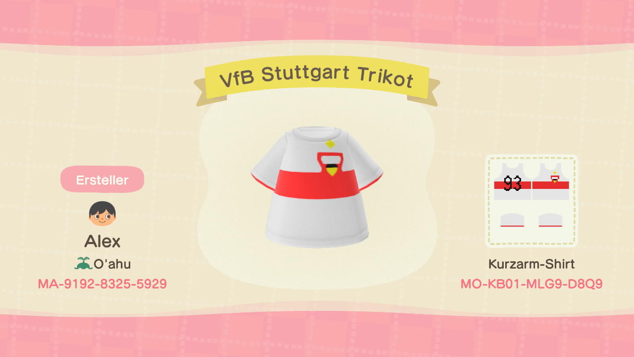Animal Crossing Design Code: MO-KB01-MLG9-D8Q9 VfB Stuttgart Trikot