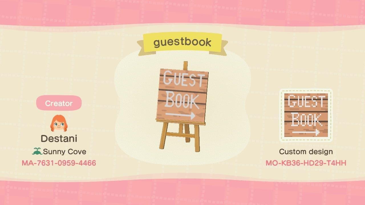 Animal Crossing Design Code: MO-KB36-HD29-T4HH Guest Book :)