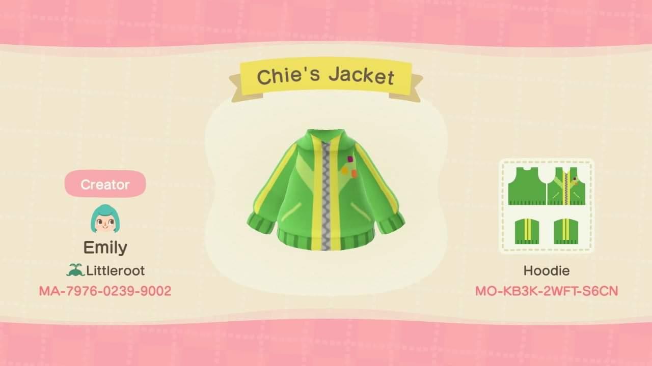 Animal Crossing Design Code: MO-KB3K-2WFT-S6CN Chie&#39;s Jacket