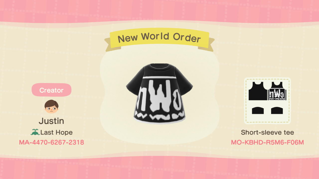 Animal Crossing Design Code: MO-KBHD-R5M6-F06M New World Order