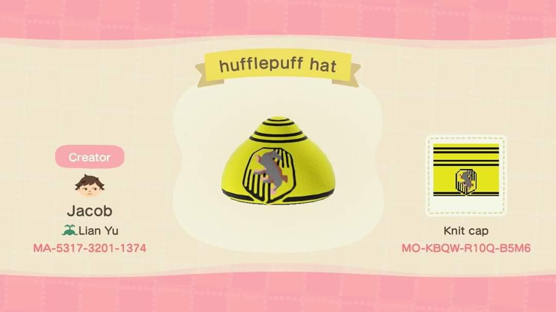 Animal Crossing Design Code: MO-KBQW-R10Q-B5M6 Hufflepuff Hat