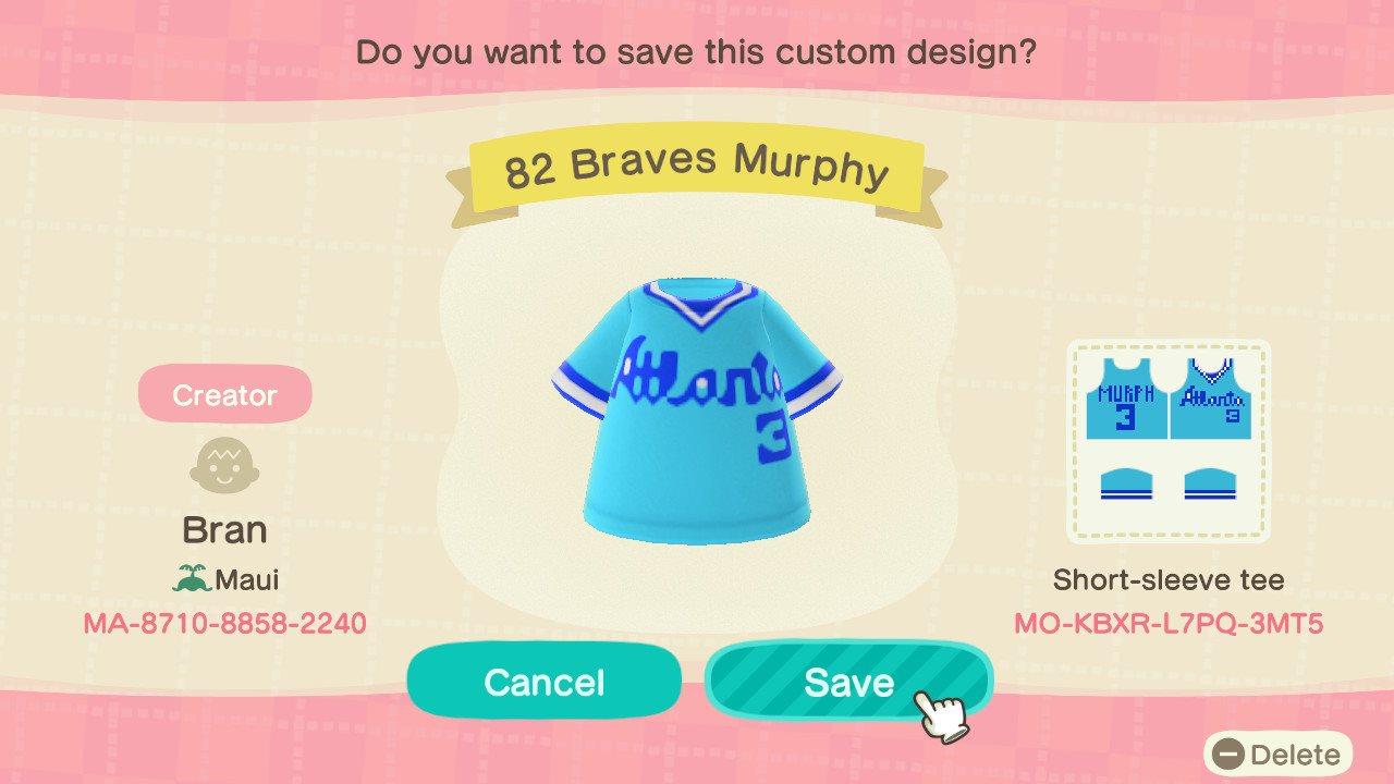 Animal Crossing Design Code: MO-KBXR-L7PQ-3MT5 82 Braves Murphy