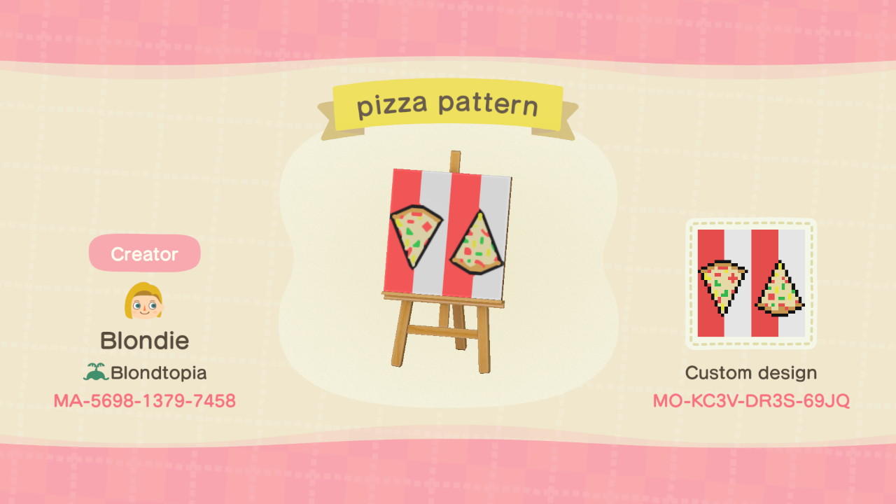 Animal Crossing Design Code: MO-KC3V-DR3S-69JQ Pizza pattern
