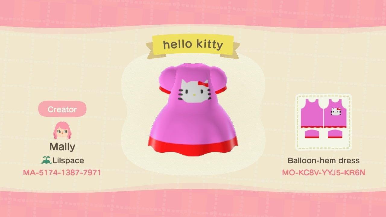 Animal Crossing Design Code: MO-KC8V-YYJ5-KR6N Hello Kitty Dress