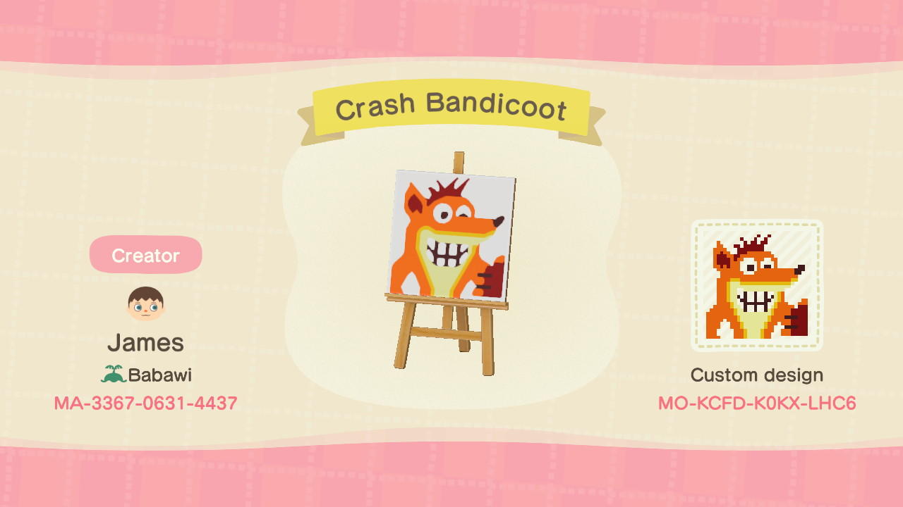 Animal Crossing Design Code: MO-KCFD-K0KX-LHC6 Crash Bandicoot