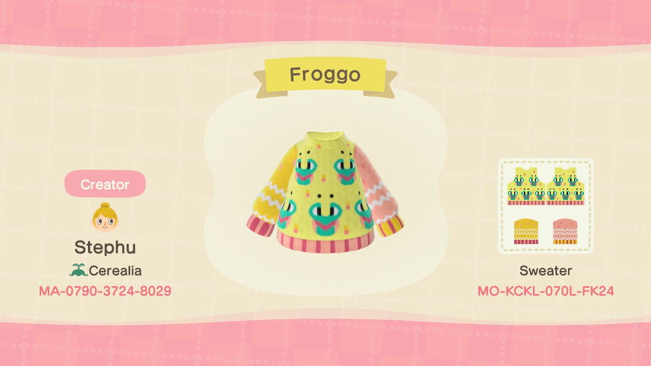 Animal Crossing Design Code: MO-KCKL-070L-FK24 Froggo sweater