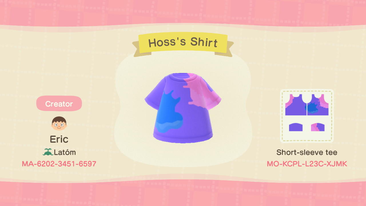 Animal Crossing Design Code: MO-KCPL-L23C-XJMK Hoss&#39;s Shirt