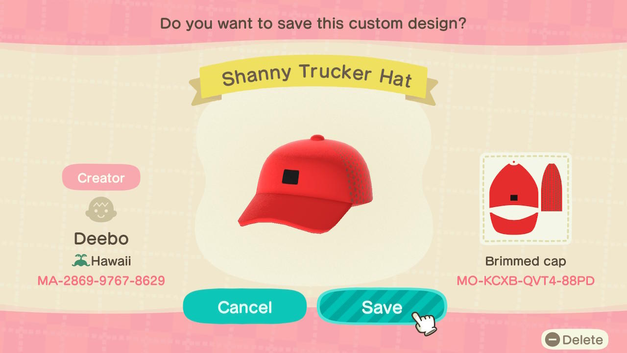 Animal Crossing Design Code: MO-KCXB-QVT4-88PD SF 49ers Shanna-hat
