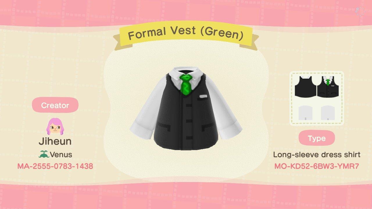 Animal Crossing Design Code: MO-KD52-6BW3-YMR7 Formal Vest (Green)