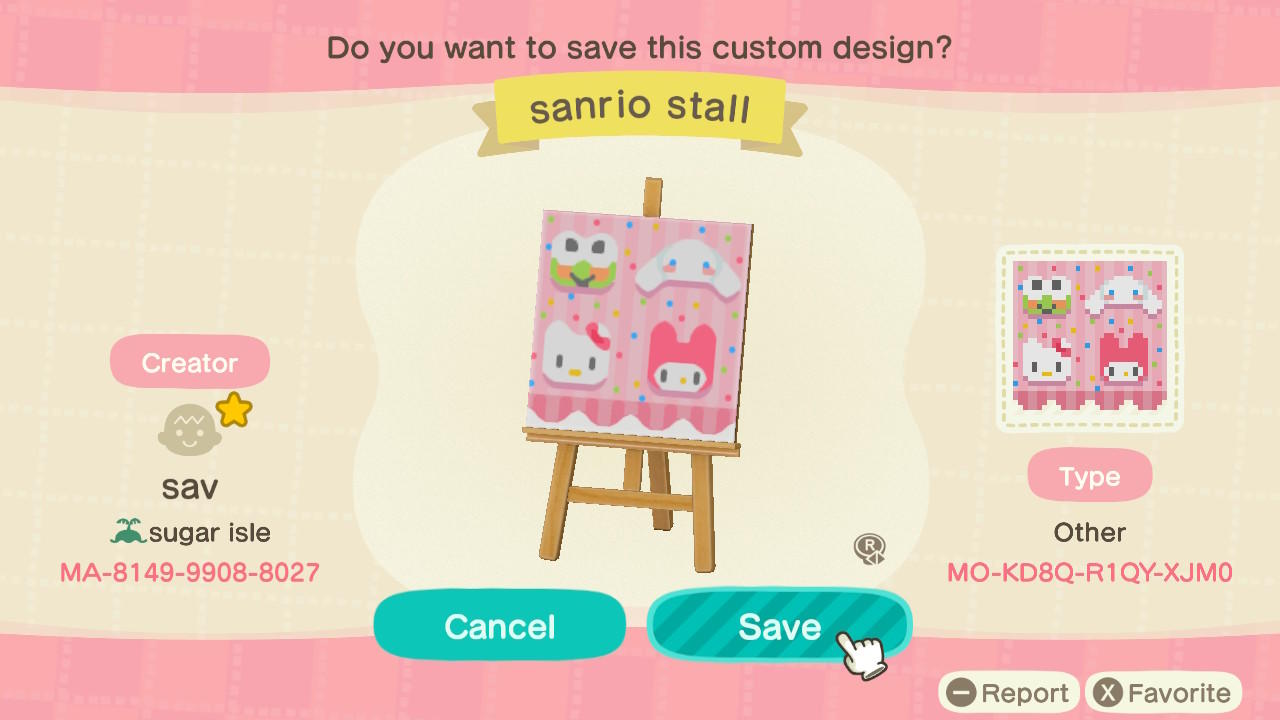 Animal Crossing Design Code: MO-KD8Q-R1QY-XJM0 Sanrio Stall