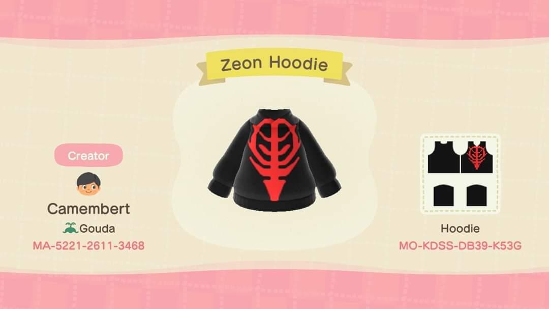Animal Crossing Design Code: MO-KDSS-DB39-K53G Gundam Zeon Hoodie