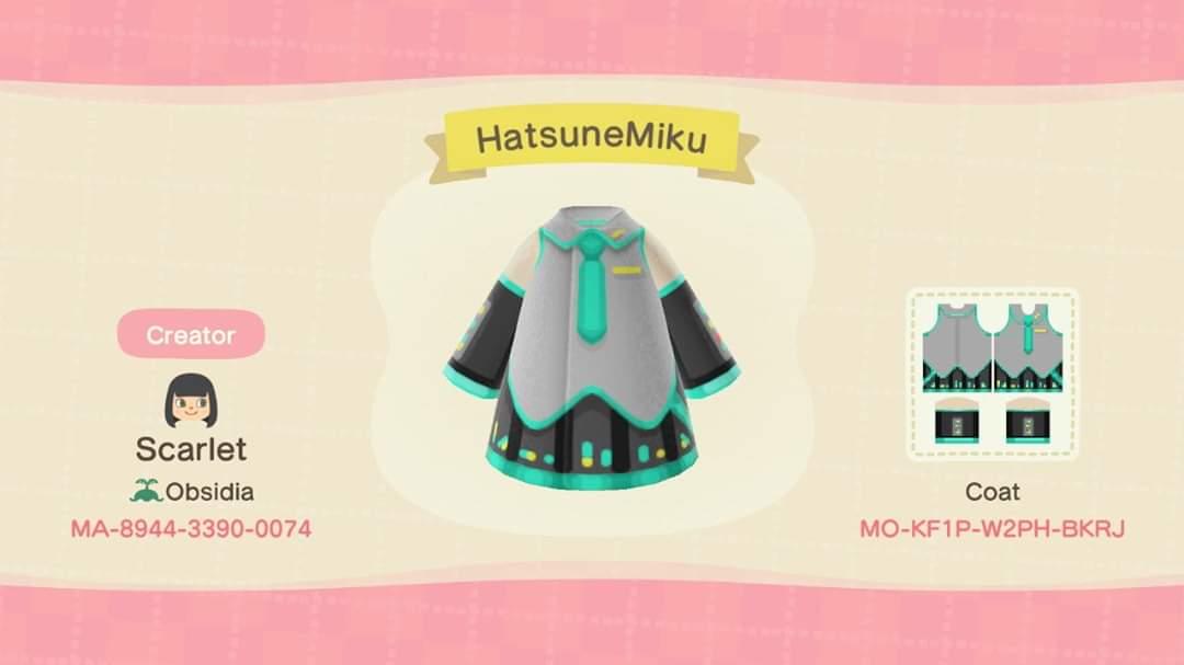Animal Crossing Design Code: MO-KF1P-W2PH-BKRJ Miku Hatsune