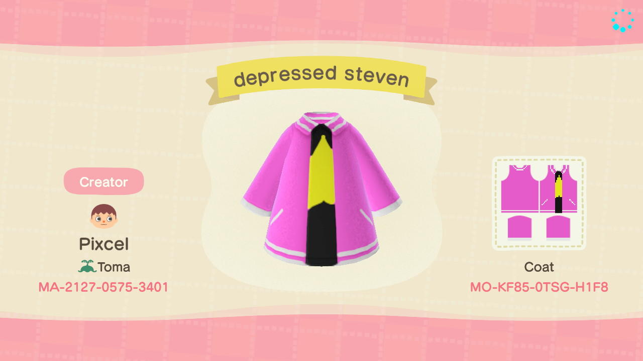 Animal Crossing Design Code: MO-KF85-0TSG-H1F8 depressed steven