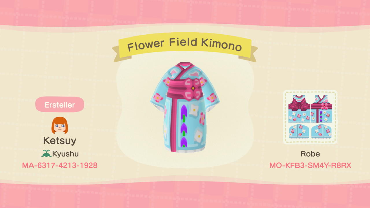 Animal Crossing Design Code: MO-KFB3-SM4Y-R8RX Flower Field Kimono