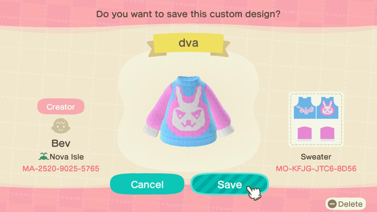 Animal Crossing Design Code: MO-KFJG-JTC6-8D56 DVA Sweater