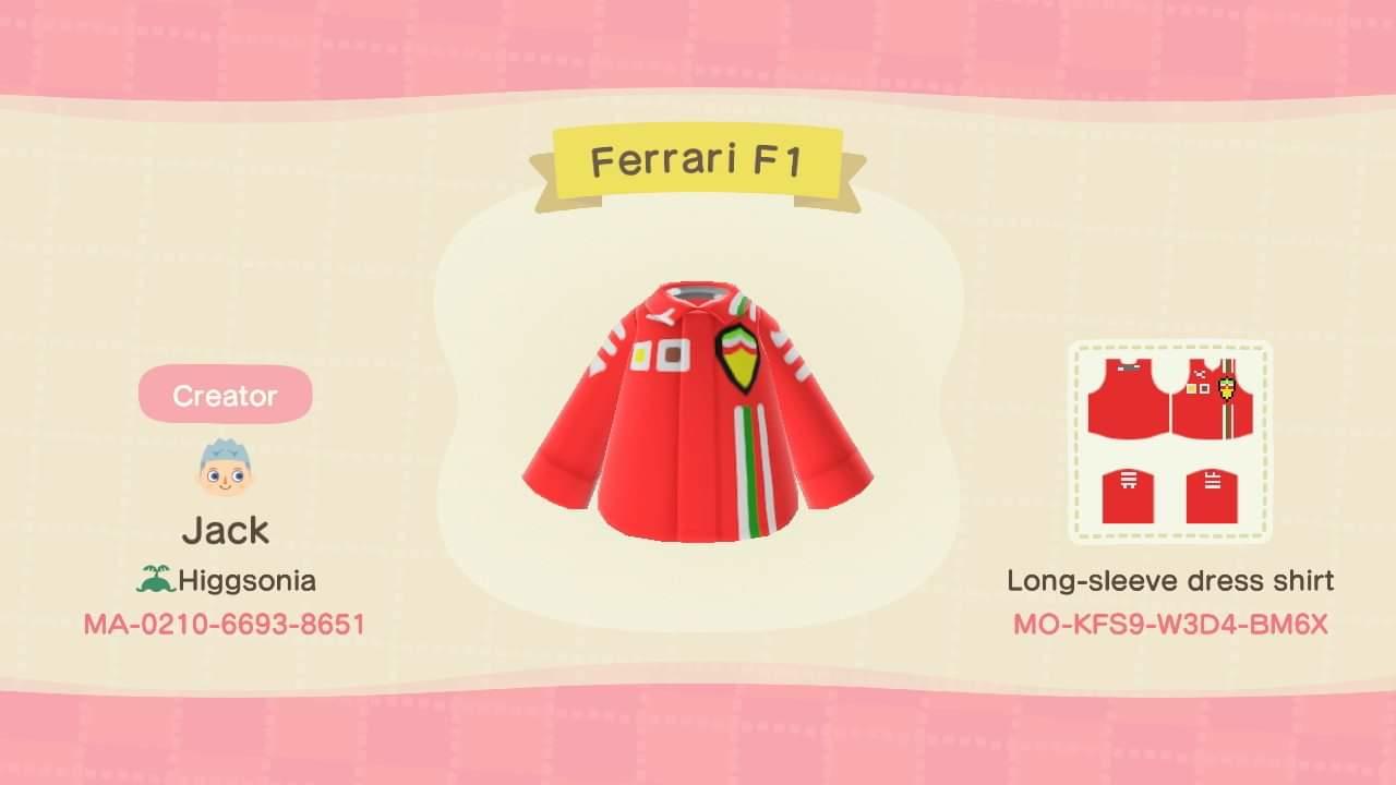 Animal Crossing Design Code: MO-KFS9-W3D4-BM6X Ferrari F1