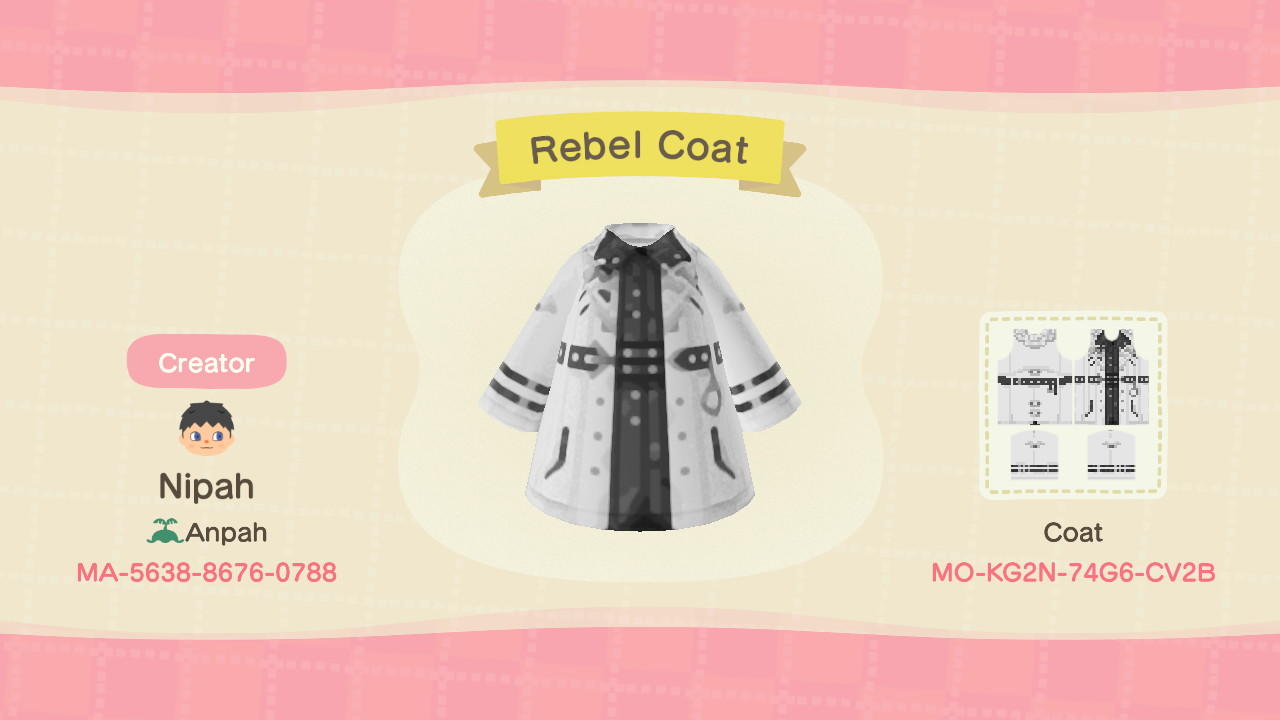 Animal Crossing Design Code: MO-KG2N-74G6-CV2B Rebel Coat