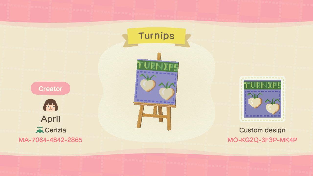 Animal Crossing Design Code: MO-KG2Q-3F3P-MK4P Turnips
