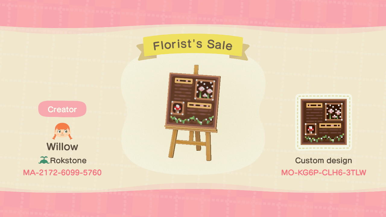 Animal Crossing Design Code: MO-KG6P-CLH6-3TLW Florist&#39;s Sale