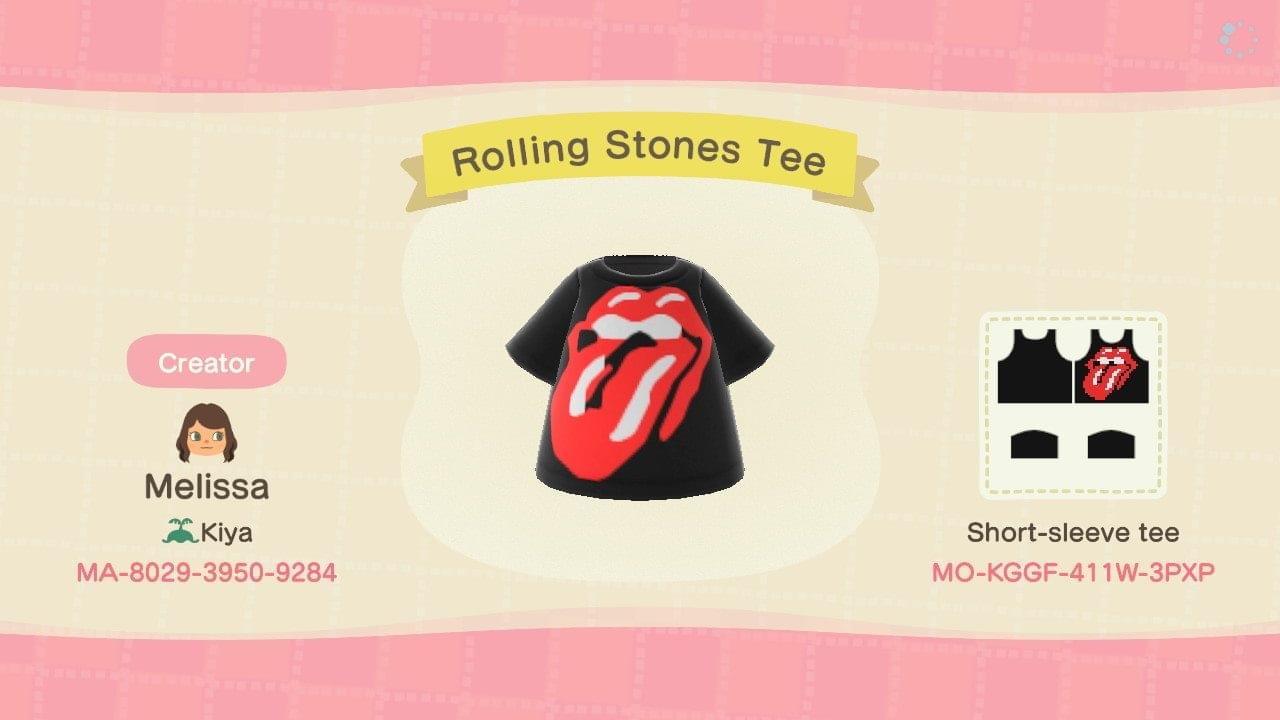 Animal Crossing Design Code: MO-KGGF-411W-3PXP Rolling Stones Tee