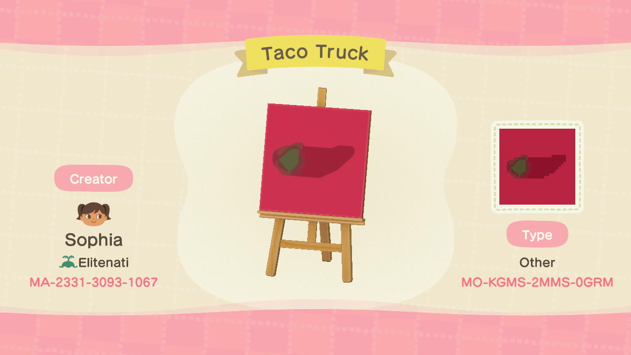 Animal Crossing Design Code: MO-KGMS-2MMS-0GRM Taco Truck