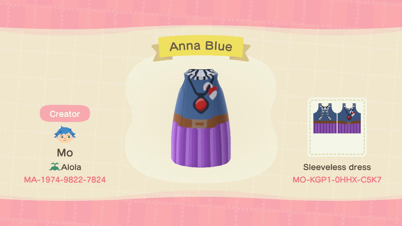 Animal Crossing Design Code: MO-KGP1-0HHX-C5K7 Anna Blue Outfit