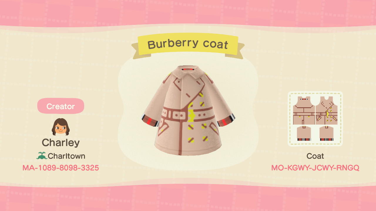 Animal Crossing Design Code: MO-KGWY-JCWY-RNGQ Burberry Coat