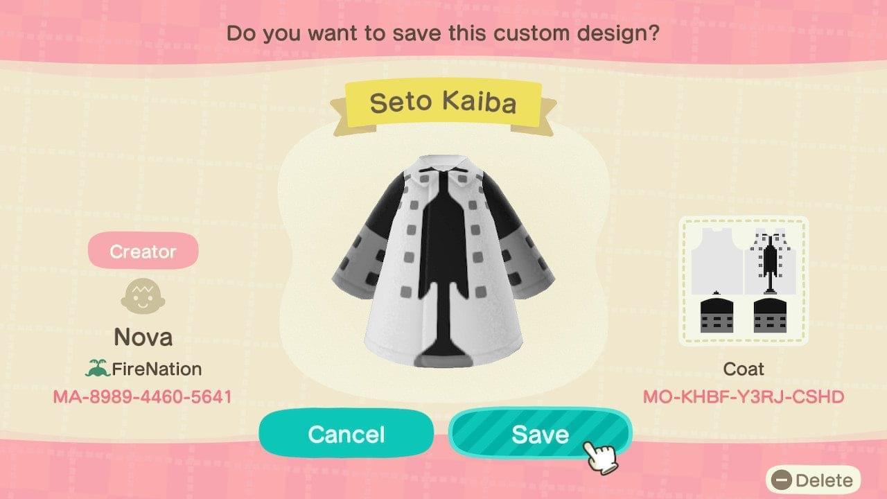 Animal Crossing Design Code: MO-KHBF-Y3RJ-CSHD Seto Kaiba