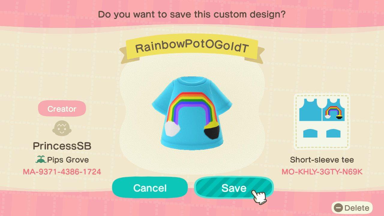 Animal Crossing Design Code: MO-KHLY-3GTY-N69K Rainbow Pot of Gold