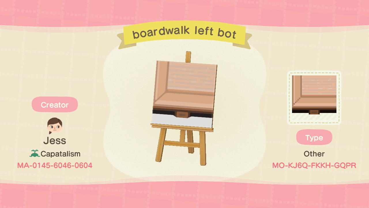 Animal Crossing Design Code: MO-KJ6Q-FKKH-GQPR boardwalk left bot