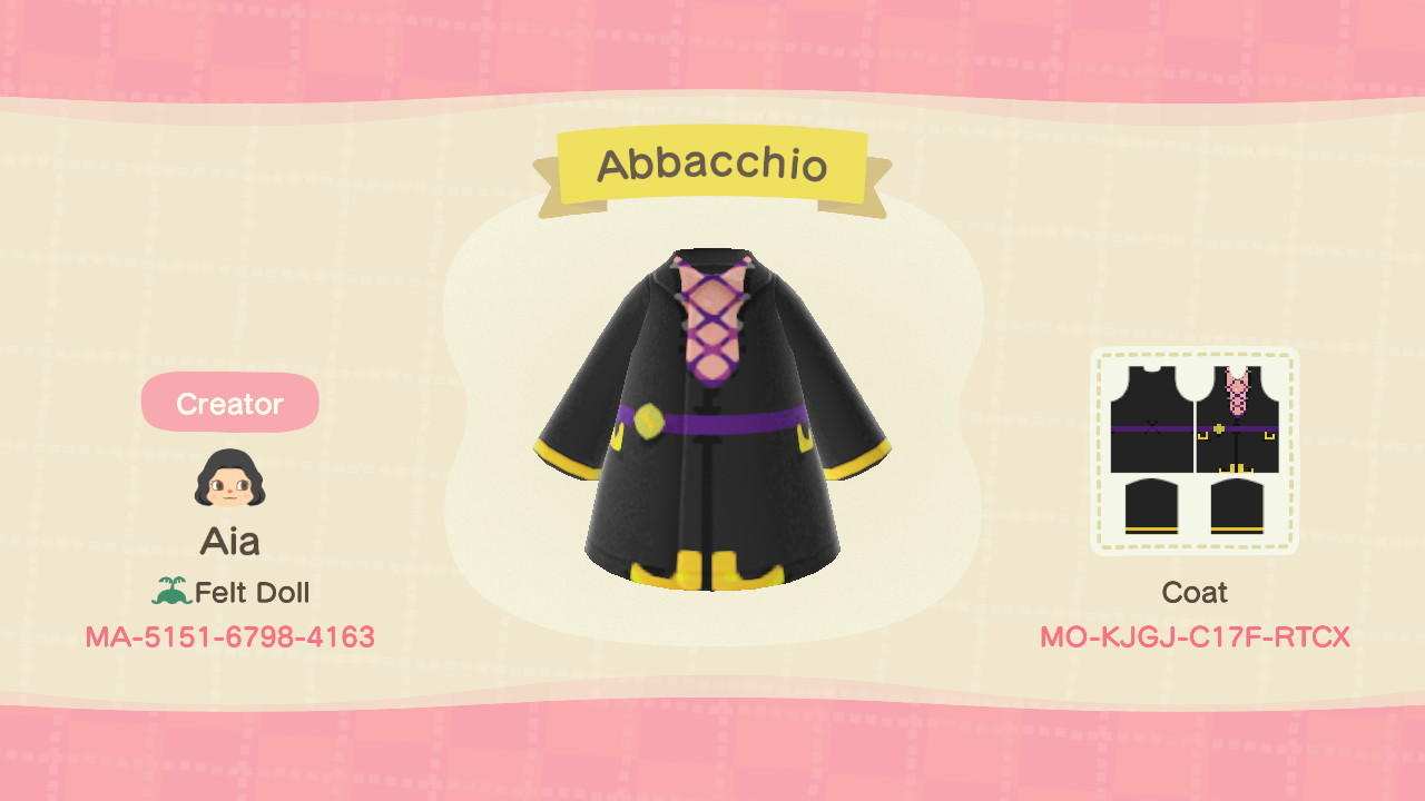 Animal Crossing Design Code: MO-KJGJ-C17F-RTCX Abbacchio