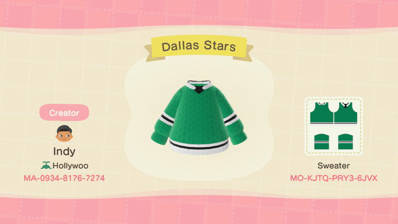 Animal Crossing Design Code: MO-KJTQ-PRY3-6JVX Dallas Stars