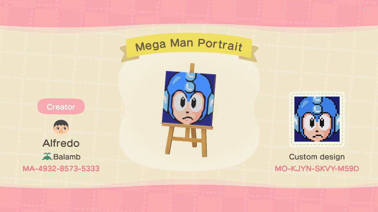 Animal Crossing Design Code: MO-KJYN-SKVY-M59D Mega Man Portrait