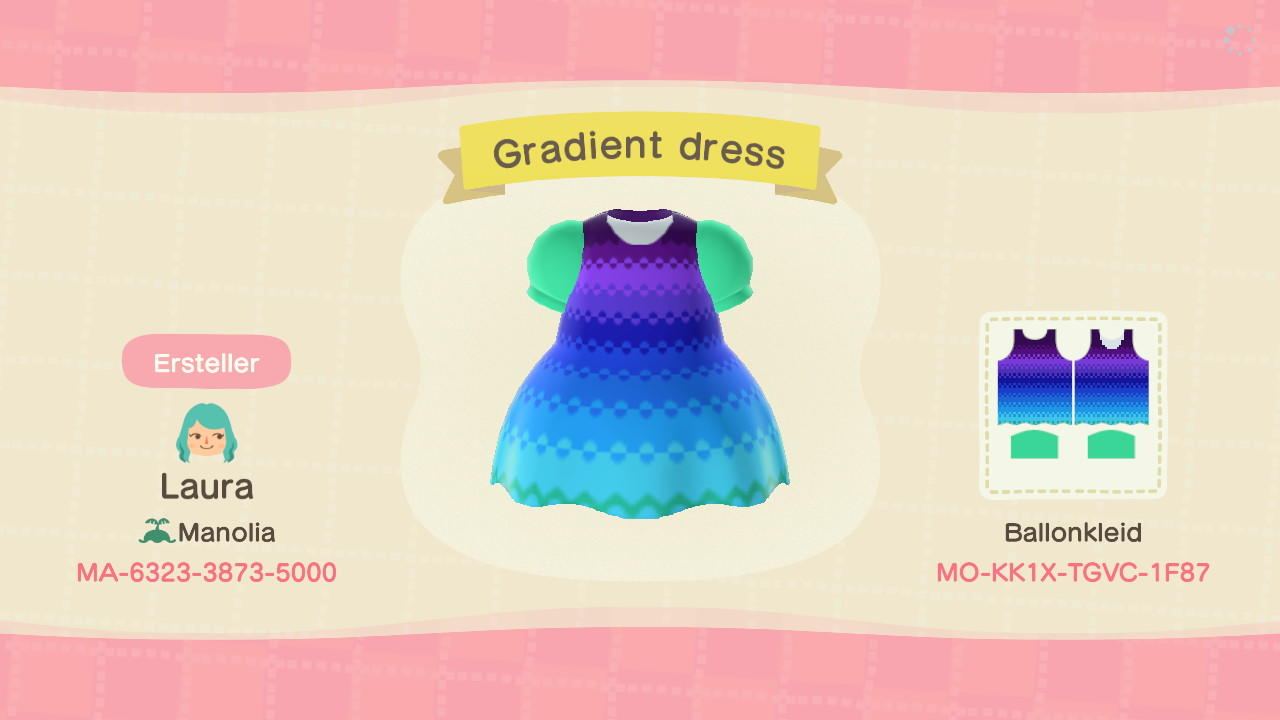 Animal Crossing Design Code: MO-KK1X-TGVC-1F87 Gradient dress