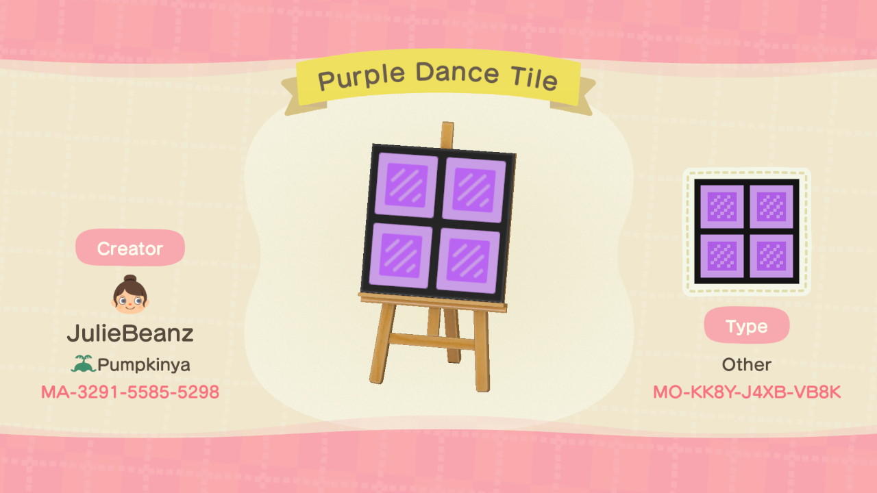 Animal Crossing Design Code: MO-KK8Y-J4XB-VB8K Purple Dance Tile