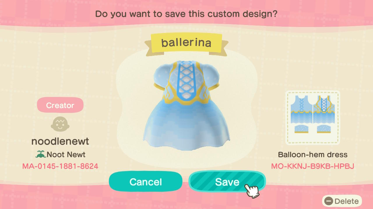Animal Crossing Design Code: MO-KKNJ-B9KB-HPBJ Ballerina