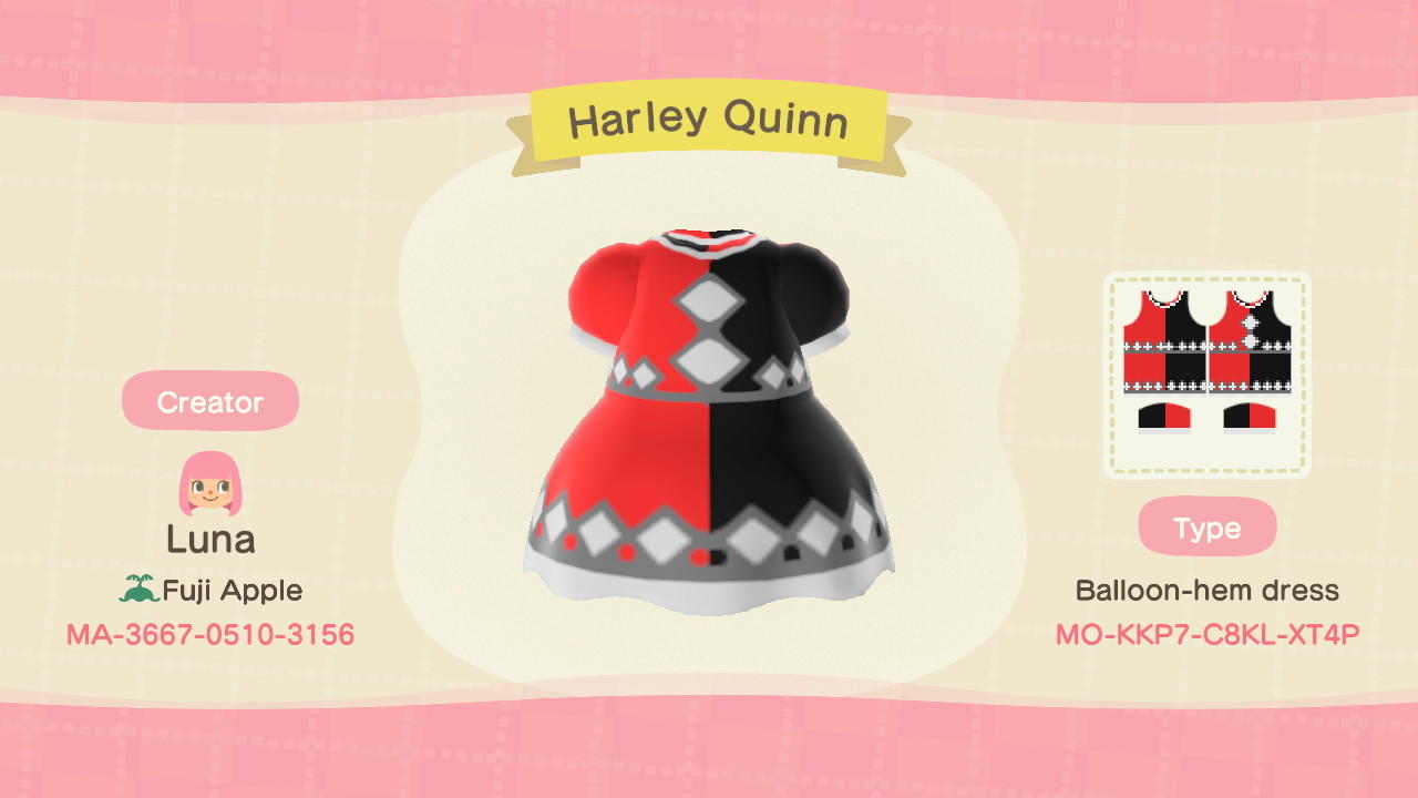 Animal Crossing Design Code: MO-KKP7-C8KL-XT4P Harley Quinn