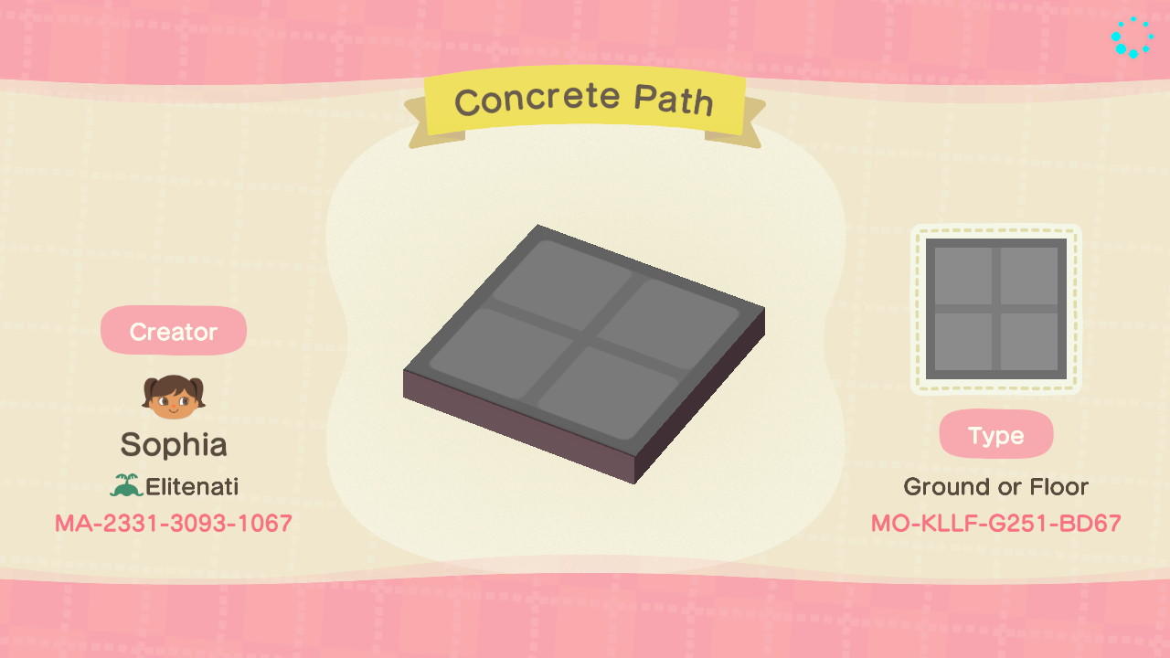 Animal Crossing Design Code: MO-KLLF-G251-BD67 Concrete Path